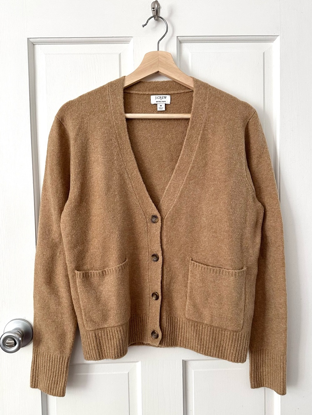 J. CREW Camel V-Neck Button Cardigan Sweater Extra Soft Fall Size M